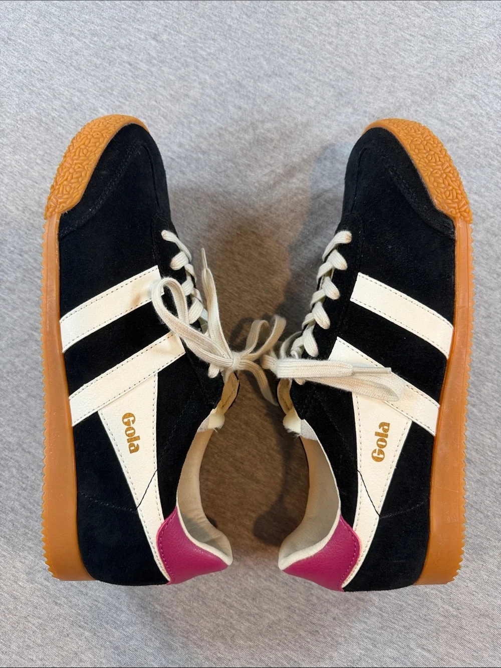Gola Classics Elan Sneakers Black Leather Fuchsia Heel